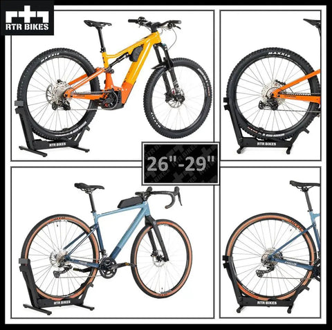 Heavy Duty Bike Floor Stand Steel Rack for E Bikes and Mountain Bikes up to 66 lbs Fits 26-29 Inch Wheels Tires up to 2.8 Inch Stable Garage Storage