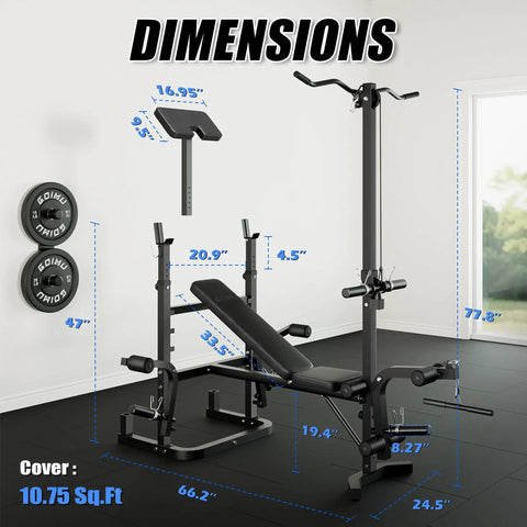 Olympic Weight Bench Set With Leg Extension And Leg Curl 9 In 1 Workout Bench dimensions in home gym setup