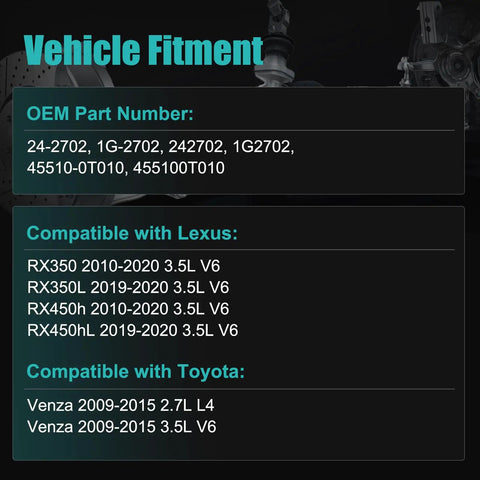 Vehicle fitment details for Drop In Beefy Electronic Power Steering Rack And Pinion Replacement for Lexus RX and Toyota Venza
