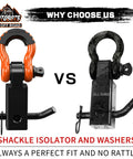 Comparison of 2 Inch Tow Hitch Receiver With Three Quarter D Ring Shackle And Five Eighth Screw Pin Heavy Duty 45000 Lbs Break Strength Off Road Towing Accessory Orange And Black for vehicle trailer recovery, highlighting shackle isolator features.