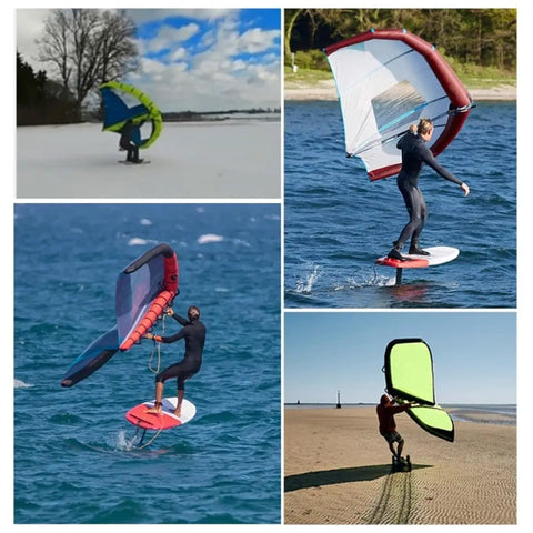 Surge Wing With Two Window Design for wind wing foiling, kitesurfing and surfing in various environments and maneuvers