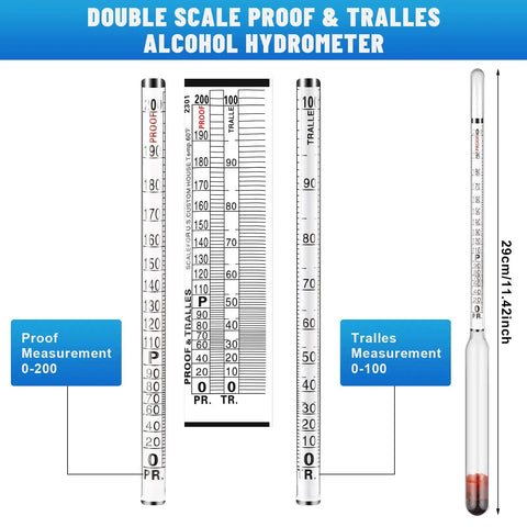 2 Pack Alcohol Hydrometers 0-200 Proof And 0-100 Tralle Alcohol Proof Gauges For Moonshine Still, Home Brew, Wine Making, Distilling, Easy Float And Readout For Accurate Alcohol Content.
