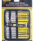 Swiss Pattern Needle File Set With Handle 12 Piece General Purpose File Kit in packaging, visible handle and files