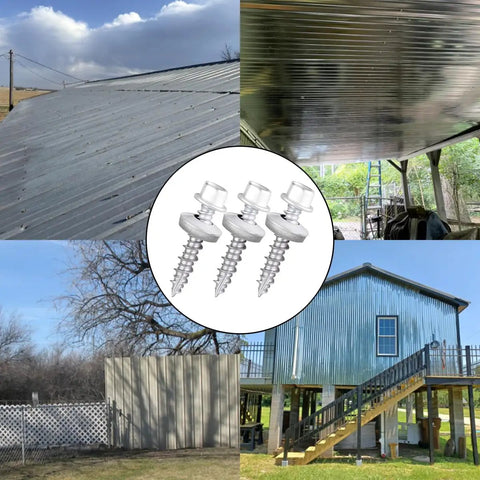 White Metal Roofing Screws Kit With 150 Pcs 10x1 Inch Galvanized Hex Head Self Tapping Screws With EPDM Washer For Metal To Wood Siding And Corrugated Roofing Includes Free One Quarter Inch Hex Driver Bit.