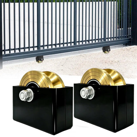 Heavy Duty 4 Inch Sliding Gate Rollers Kit 2 Pack With Welded Bracket And V Groove Wheels Solid Double Bearings 3000 Lb Load Capacity Easy Install
