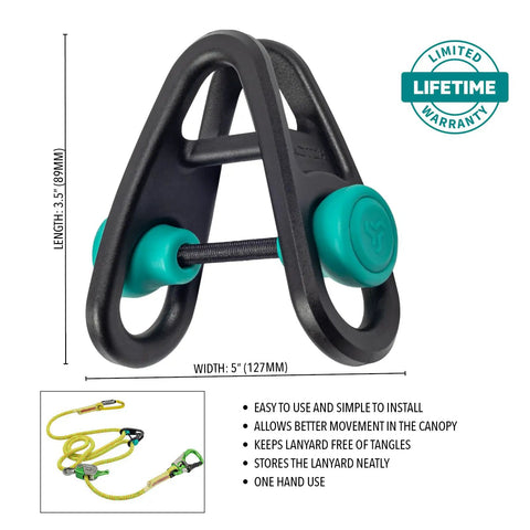 Sidekick Lanyard Manager Auto Adjusts To Most Lanyard Diameters With One-Handed Operation And Multiple Attachment Orientations Lightweight Durable Construction For Easy Setup And Tangled-Free Canopy Use 99563 shown with dimensions and features