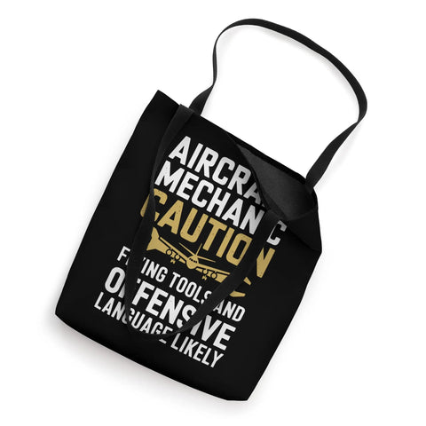 Caution Flying Tools Tote Bag For Aircraft Mechanic And Aviation Tech Aircraft Maintenance Tool Carrier with aviation-themed print