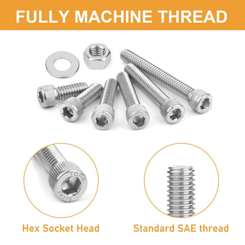 Must-Have 1/4-20 Hex Socket Head Cap Screws Set, 175-Piece Stainless Steel 304 18-8 UNC Bolts, Nuts, And Washers Assortment Kit