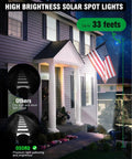 Bright Solar Spot Lights Outdoor Waterproof 18 LED 2 Mode Brightness Dusk Till Dawn Landscape Lighting illuminating house front
