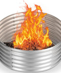 4 Foot Fire Pit Ring Galvanized Steel 48 Inch Wood Burning Ring For Backyard Bonfire And Camping, 18 Inch Raised Design with Flames