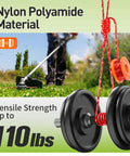20 Pack Weed Eater String Replacement Spool For Worx Trimmers 0.065 Inch 10 Ft Per Pack High Performance Flexible Aero Cutting Line With Durable Design 16 Spools And 4 Caps For Easy Refill showing nylon polyamide material with 110 lbs tensile strength