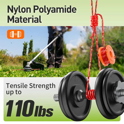 20 Pack Weed Eater String Replacement Spool For Worx Trimmers 0.065 Inch 10 Ft Per Pack High Performance Flexible Aero Cutting Line With Durable Design 16 Spools And 4 Caps For Easy Refill showing nylon polyamide material with 110 lbs tensile strength