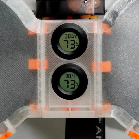 Close-up of hygrometers in Spool Housing Kit for Lite Mini Filament Dryer A1 and A1 Mini Keeps Filament Dry with Four Hygrometers.