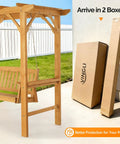 4 Ft Heavy Duty Wooden Porch Swing With Stand For Outdoor Patio And Garden Waterproof Archway Swing Set Weatherproof Outdoor Swing Chair With Frame For Yard And Backyard Relaxation showing product packaging and frame.