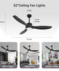 Black Boss 52 Inch Ceiling Fan With Remote And Light Dimmable 22W LED Light DC Motor 6 Speed for various ceiling types.