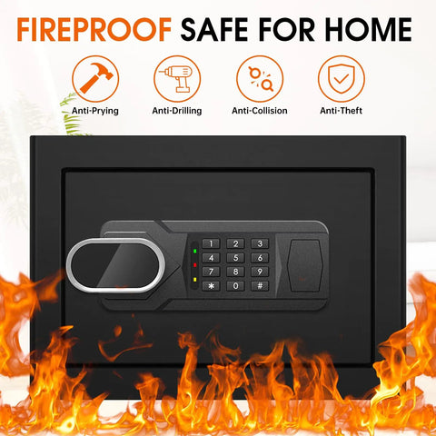 1.3 Cu Ft Small Fire Safe Box For Home With Electronic Keypad And Spare Keys Water And Fireproof Safe Front View