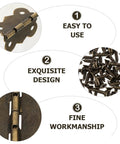 Antique Bronze Mini Hinges Set 40 Pieces 30x27mm Old School Retro Style Cabinet Hinges with screws and close-up details