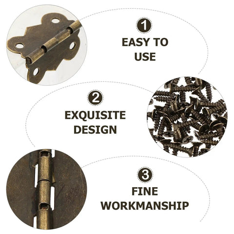Antique Bronze Iron Cabinet Hinges For Small Cabinets Retro Style Door Hardware Easy Install 30x27mm with screws