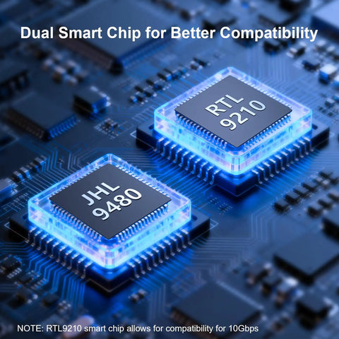 Dual smart chips RTL9210 and JHL9480 on a circuit board for better compatibility in Ridiculously Fast M.2 NVMe SSD Enclosure.