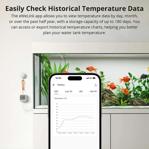Waterproof Zigbee Temperature Sensor With 1.5M Stainless Steel Probe LCD Display And App Monitoring -40 To 115 C Range Magnetic Mount IP65 Weatherproof For Pool Kitchen Bathroom Works With Zigbee Hub, on aquarium wall