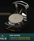 Versa 16 Pizza Oven With 16 Inch Rotating Stone, Patented Dual Burner System, open hinged lid shown, propane powered