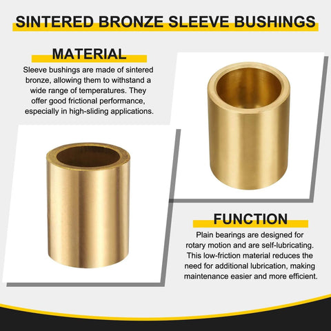Self Lubricating Sintered Bronze Sleeve Bearings 25mm Bore By 32mm OD By 40mm Length, low friction bushings image