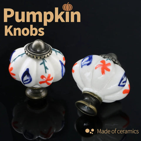 Swanky Vintage Pumpkin Drawer Knobs, Six Piece Ceramic Cabinet Pulls With A Vibrant Red Flower And Branch Print, Killer Antique Furniture Hardware That Makes Any Kitchen Look Absolutely Dope, hand-painted ceramic knobs with floral design, 36x40 mm.