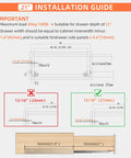 Installation guide for 21-inch bottom mount soft close drawer slides with full extension concealed rails and brackets.