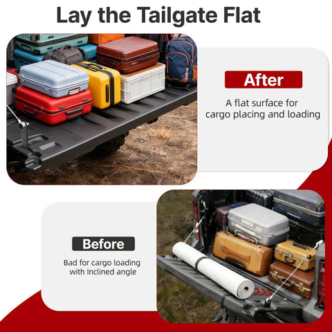 Upgraded Tailgate Extender Leveling Mount For Honda Pioneer 700 2014-2025 showcasing flat tailgate loaded with luggage