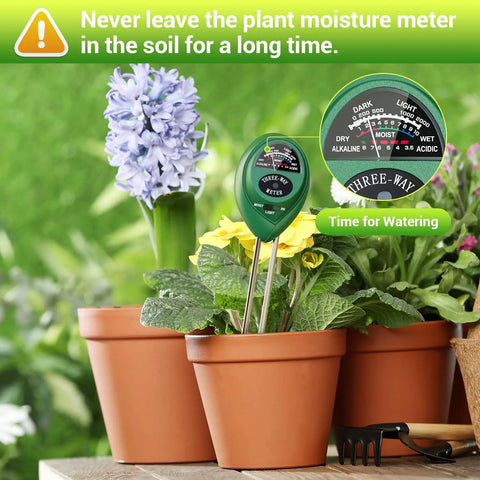 3 In 1 Soil Moisture Light pH Tester For Indoor And Outdoor Plants No Battery Needed Hydrometer Plant Probe Kit in pot