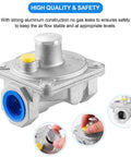 Gas pressure regulator for LPG/NG grills, metal body with yellow adjustment knob and blue 3/4 in FNPT inlet