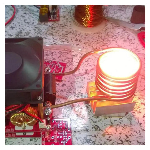 Powerful 1000W ZVS Induction Heating Plate Kit For DIY Projects Compact 100 X 100 X 85 MM Black Board With Cooker Coil glowing