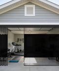 Privacy Garage Door Screen for 2 Car Garage 16x7 Ft Retractable Slide Track System, showing PET mesh and blackout privacy panel