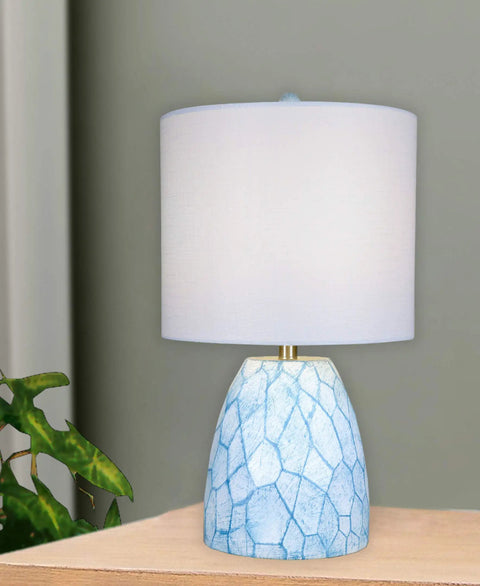 Blue Mosaic Resin Table Lamp With Decorator Shade, 22.5 Inch Tall, Double Pack, Transitional Style Lighting For Living Room