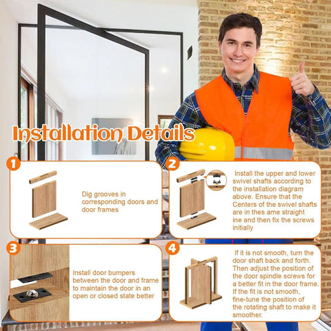 Heavy Duty Door Hinge Kit With 360 Degree Pivot For Bookcase And Secret Murphy Door Built To Last 570 Lbs Load Bearing Thickened Solid Alloy Steel Rust Resistant Invisible Hinge For Concealed Entry installation guide with wood door frame steps