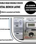 Control panel of Lgxenzhuo 1100W Double Head Mini Metal Lathe with variable speed settings for precision woodworking.