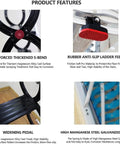 Close-up of Slick Pull Down Attic Ladder Featuring Smooth Glide Telescopic Rails and Heavy Duty Antislip Base parts and features.