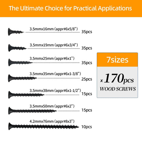 Your New Go To Weekend Warrior Screw Assortment Kit With 170 Phillips Flat Head Black Wood Screws Multi Size for practical applications.