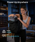 Person placing High Capacity 288Wh LiFePO4 Portable Power Station With 350W Continuous Output in a backpack