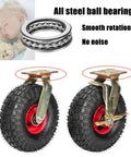 Heavy Duty Air Floating Caster Wheels For Industrial Carts Roll Dead Quiet Shut Out Vibration Rubber Coated Galvanized Steel Base One Touch Lock Brake Smooth Moving Rig showcasing large rubber tires and steel ball bearings.