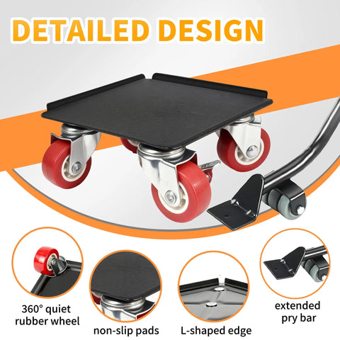 Five Wheel Swivel Furniture Dolly Set With Lockable Brakes And 360 Degree Casters, Heavy Duty 1400Lb Movers For Home, Office And Appliances, Complete Moving Kit With Pry Bar, Spacers, Gloves And Storage Bag For Easy Easing Moves
