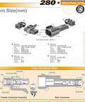 Diagram of Metri Pack 280 Series 2 Way Waterproof Connector Kit with 10 12 AWG terminals, showing size and cross-sectional view.