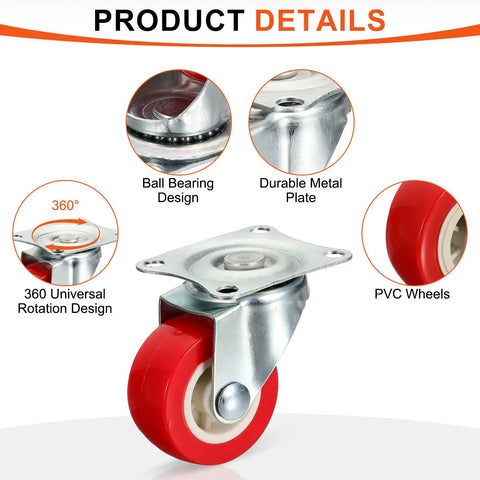 Close-up of Eight Pack 1 Inch Caster Wheels With 360 Degree Swivel Plate Castors For Furniture Drawers Storage Bins DIY Projects