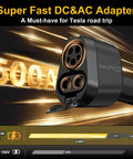 Badass Heavy Duty CCS1 And J1772 To NACS Adapter Built Tough For Tesla Model 3 Y S X Cybertruck close-up with fast charge specs.
