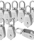 Heavy Duty 304 Stainless Steel Single Pulley Block With Rotatable 360 Degree Roller And Rings, Smooth Rust Resistant Rope Lifting Pulley System Built For Tough Jobs And Heavy Loads, M25 25mm 10-pack