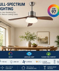 MADISH 42 Inch Ceiling Fan with Lights and Remote, Modern 3 Blade Ceiling Fan, 60W LED Full Spectrum CRI 97, 3 Color Temperatures, 6 Speeds, Wood Grain ABS Blades, 110V in living room with table and plants.