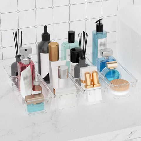 Slick Clear Drawer Organizer Set Of Six With Premium Transparent Acrylic Bins For Bathroom Desk Junk Drawer And Vanity Countertops Helps Your Daily Gear Stay Sorted Like A Champ