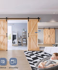 The Top Shelf Ten Foot Double Sliding Barn Door Track Hardware Kit With Heavy Duty J Pulleys And Rock Solid Ball Bearing Rollers For Buttery Smooth Glides And Quicker Setup, wooden doors in modern interior.