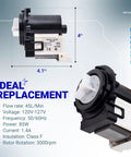 Plug And Play Drain Pump 4681EA2001T For LG Washers with dimensions and specifications shown.