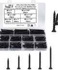155 Piece Black Oxide Wood And Drywall Screw Assortment Kit With Phillips Countersunk Heads in transparent case